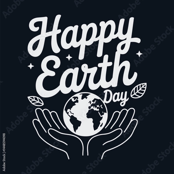 Fototapeta Happy Earth Day celebration graphic with hands holding the planet and leaves