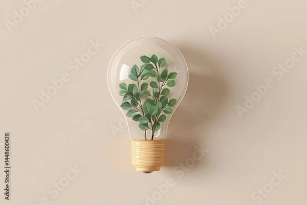 Fototapeta A bulb symbolizing eco green energy features leaves against a pink backdrop