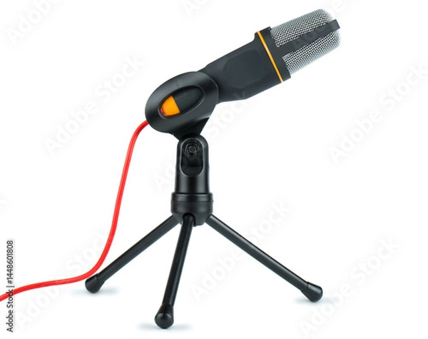 Fototapeta Microphone with red wire on tripod