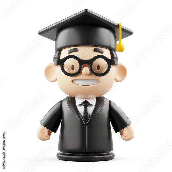 Fototapeta Smiling cartoon graduate in academic regalia.