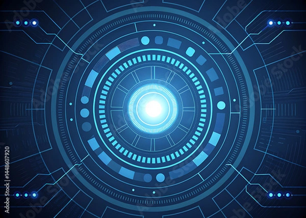 Fototapeta Digital padlock illustration featuring binary code and futuristic circles against a blue and white background: cybersecurity concept