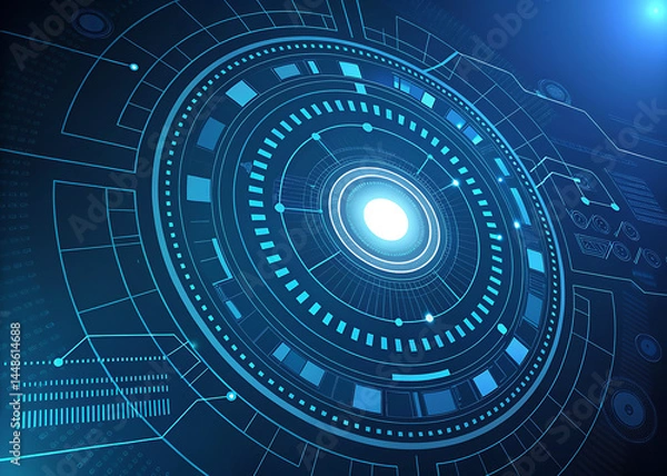 Fototapeta Digital padlock illustration featuring binary code and futuristic circles against a blue and white background: cybersecurity concept