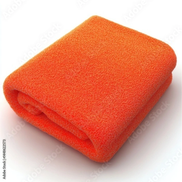 Fototapeta A Folded Orange Terrycloth Towel on White Background Soft and Fluffy Bath Towel Textile Texture