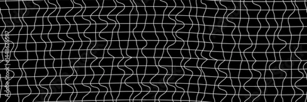 Fototapeta Irregular mesh seamless bg with deformed squares. Retro black and white background with rough freehand grid. Vector illustration