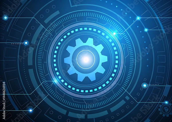 Fototapeta Digital padlock illustration featuring binary code and futuristic circles against a blue and white background: cybersecurity concept