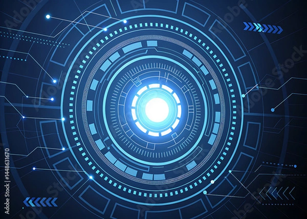 Fototapeta Digital padlock illustration featuring binary code and futuristic circles against a blue and white background: cybersecurity concept