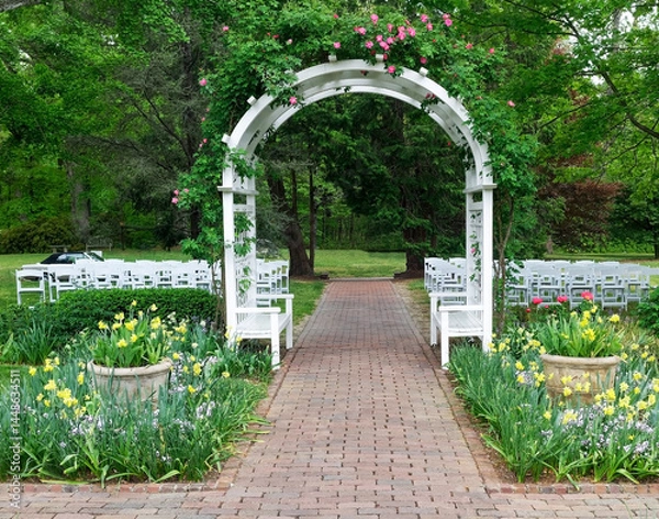 Fototapeta Outdoor arbor or wedding trellis