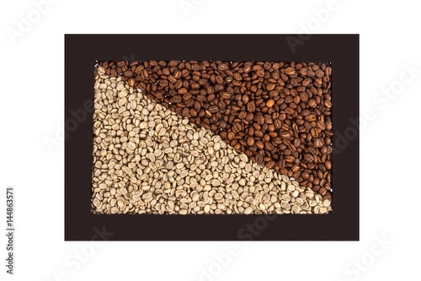 Fototapeta Frame with roasted and unroasted coffee