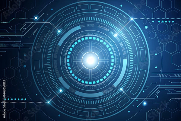Fototapeta Digital padlock illustration featuring binary code and futuristic circles against a blue and white background: cybersecurity concept