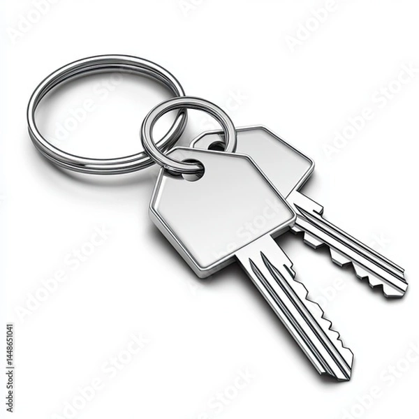 Fototapeta New Home Keys Shiny Metal Keyring on White.