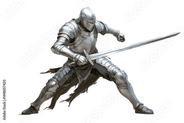 Obraz Isolated Knight with Sword, cartoon