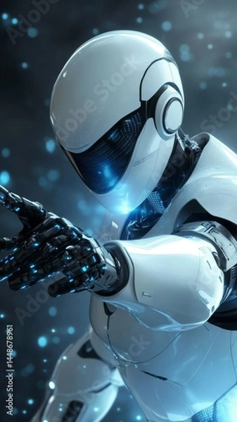 Obraz Futuristic Robot Reaching Out with Bright Lights in Dark Background