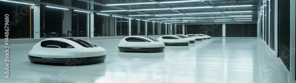 Obraz Futuristic Autonomous Robots in a High-Tech Warehouse Environment