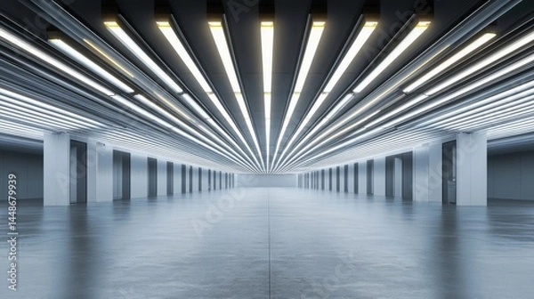 Obraz Modern Industrial Space with Dramatic Lighting and Open Layout