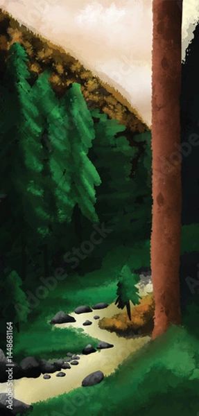 Fototapeta Can be used as illustration, background or wallpaper, Art Fantasy Forest Environment. Digital CG Artwork, Concept Illustration, Realistic Cartoon Style Scene Design, Digital fantasy misty