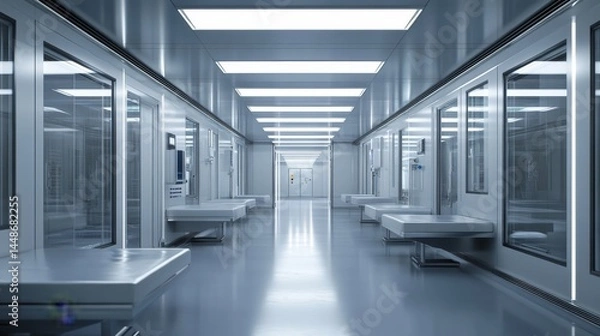 Obraz Modern sterile corridor in a futuristic healthcare facility interior