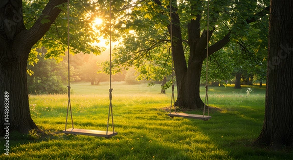Obraz Golden Hour Swings: Serene Park Scene at Sunset