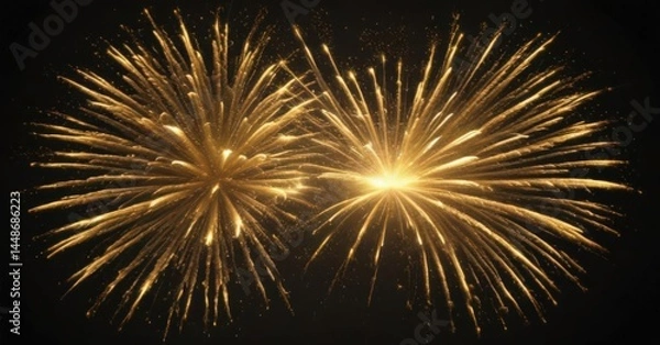 Fototapeta Intense yellow fireworks bloom, radiating light trails, deep black background,  bloom,  majestic,  intense