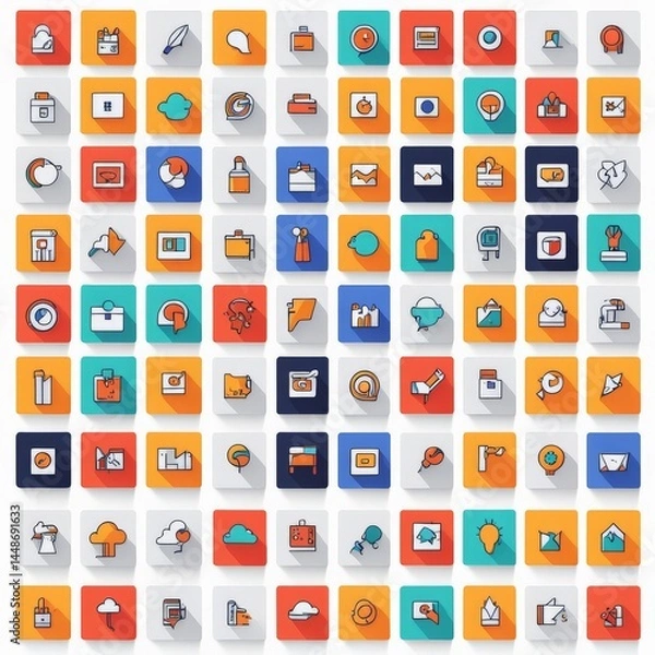 Fototapeta flat icons set with office and equipment