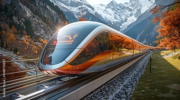 Fototapeta Levitating train using superconducting magnetic repulsion to hover above its track