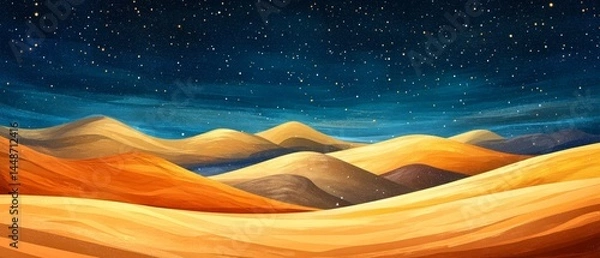 Fototapeta A desert landscape with a starry sky in the background