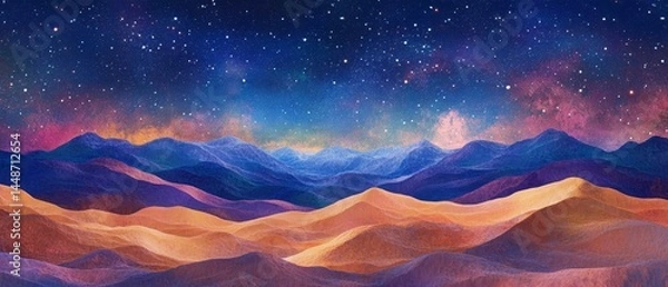 Fototapeta A beautiful painting of a desert landscape with mountains in the background