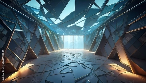 Obraz Futuristic Architecture Shattered Glass Ceiling, Modern Interior Design