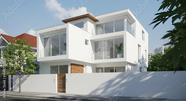 Fototapeta Modern Villa With Minimalist Architectural Design and Large Windows