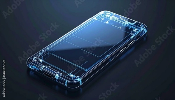 Fototapeta Exploded X-Ray View of Modern Smartphone Components on Dark Background