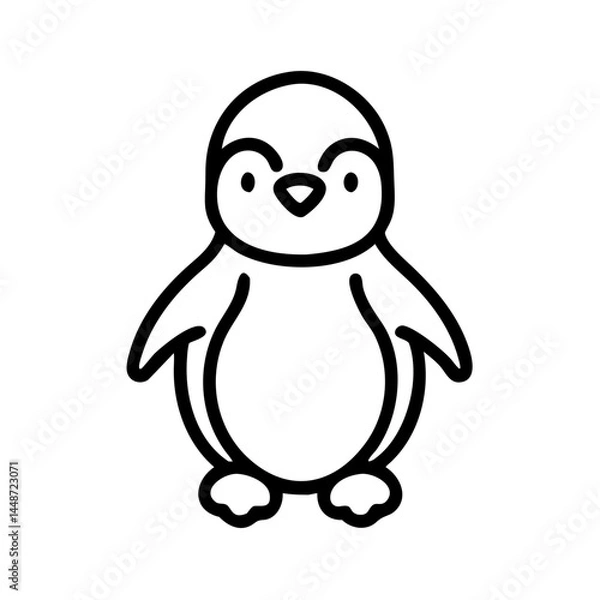 Fototapeta Cute baby penguin illustration, cheerful stance on white background, copy space
