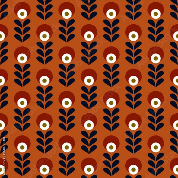 Obraz Floral background folk flower pattern seamless design. Cute flowers repeating texture. Digital illustration high resolution image. Easy to recolor all over print block.