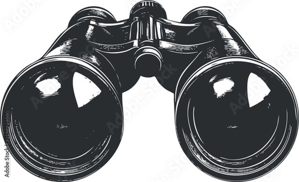Fototapeta Vintage style black and white illustration of binoculars used for observation and magnification