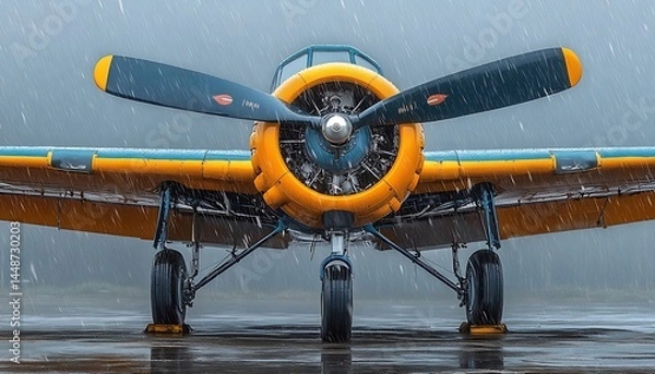 Obraz Vintage airplane parked on a wet runway