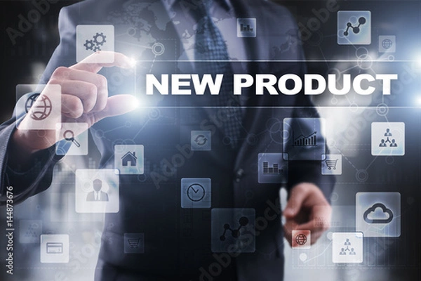 Fototapeta Businessman selecting new product on virtual screen.