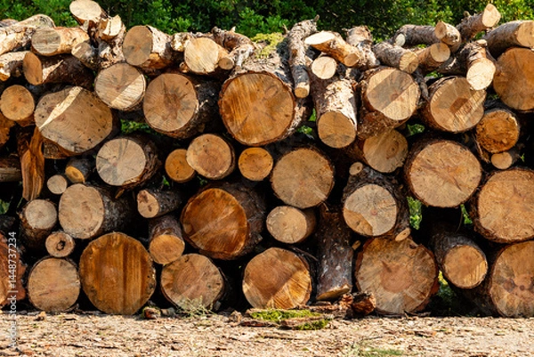Fototapeta Woodpile piled up in the forest