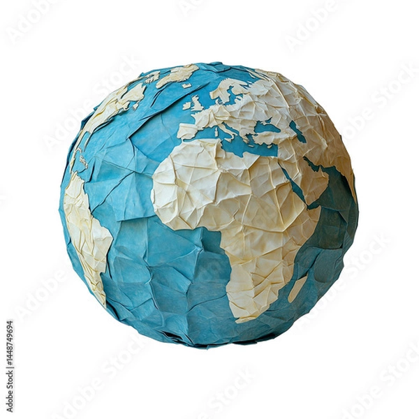 Fototapeta Crumpled Paper Globe Displaying Africa and Europe