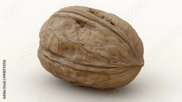 Fototapeta Detailed Closeup of Single Walnut Shell, Brown Nut in Shell, Food Photography