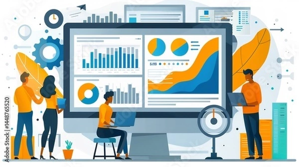 Obraz Digital marketing team conducting a detailed audit to improve SEO and content strategies aiming to achieve key performance indicators