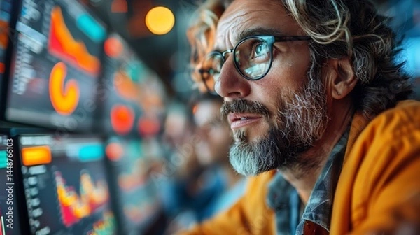 Obraz Professional Data Analysis – Man Focused on Business Research