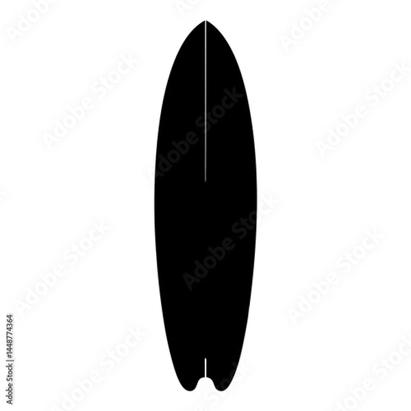 Obraz Isolated Black Surfboard Silhouette Floating on a White Background, Ready to Ride