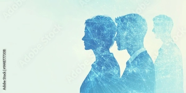 Obraz Business network and global connection concept with business people silhouettes Big data technology system of a social media web platform or virtual community Generative AI