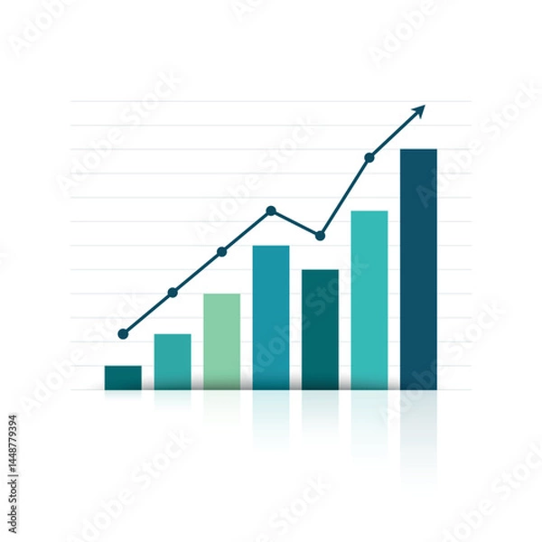 Fototapeta Graph up in modern flat style. Business growth and success concept. Vector illustration isolated on white background, symbolizing progress and achievement.