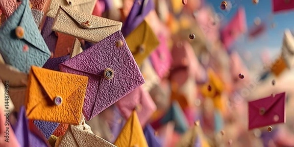 Fototapeta Colorful Floating Envelopes 3D Rendering