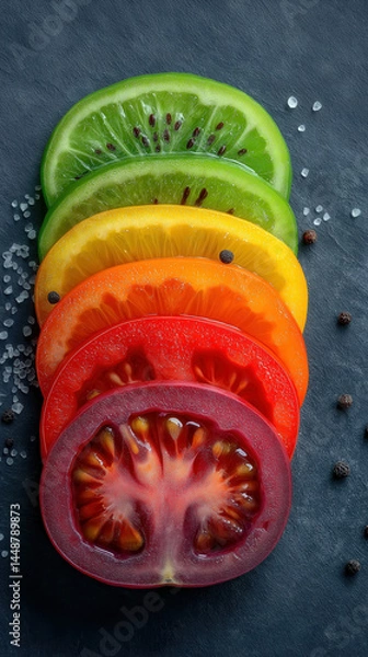 Fototapeta Sliced Veggies and Fruit created with Generative AI Technology, ai, generative
