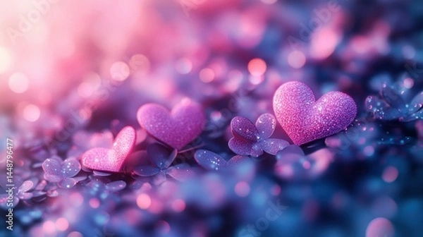 Obraz Pink hearts on blue flowers