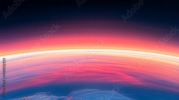 Fototapeta A beautiful, colorful, and serene view of the Earth from space. The sky is filled with pink and purple hues, creating a peaceful and calming atmosphere