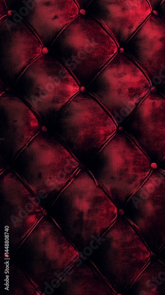 Fototapeta This is a close up of a vibrant red leather couch that features buttons