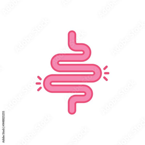 Obraz Colitis and healthy intestines icon in pink color. Vector illustration of stomach, bloating, and digestion for gastroenterology and medical design. Isolated on white background.