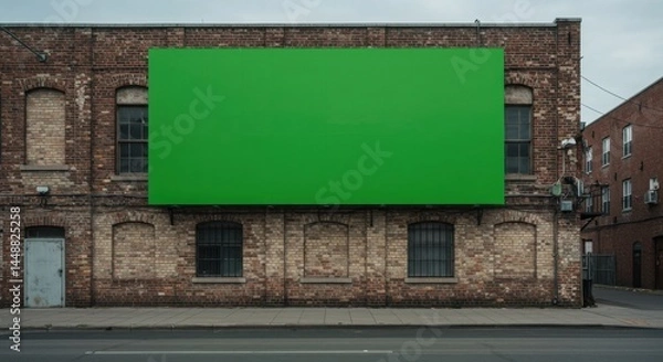 Obraz Blank billboard PSD. Empty brick wall with a large green billboard