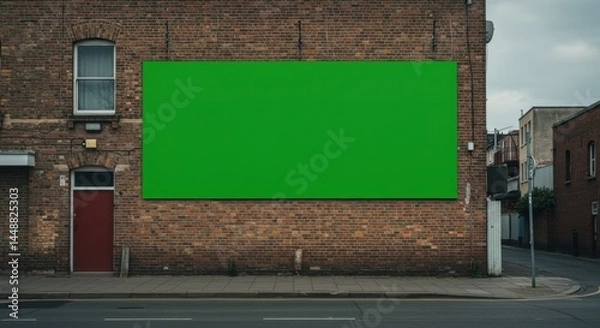 Obraz Blank billboard PSD. Blank green billboard on brick wall